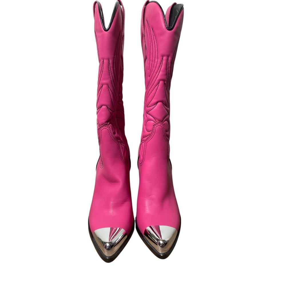 Katy Perry Collections Pink Knee-High Western Boots with Silver Toe Caps